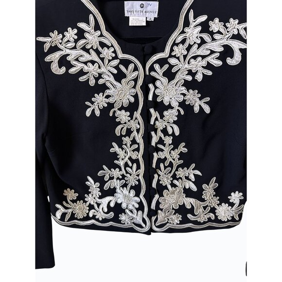 Vintage Saks Fifth Avenue Brocade Black and White Short Jacket Size 8 Old Money - Picture 6 of 14